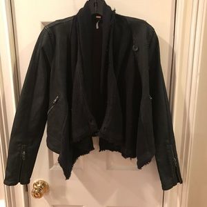 Free People black denim jacket with drape collar